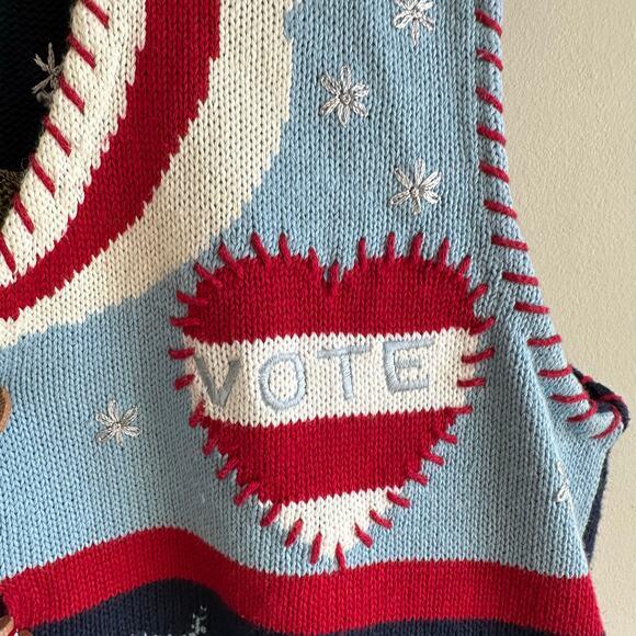 Eagle's Eye Vintage 90s Patriotic Vote Americana Democratic Sweater Vest L - Picture 4 of 10